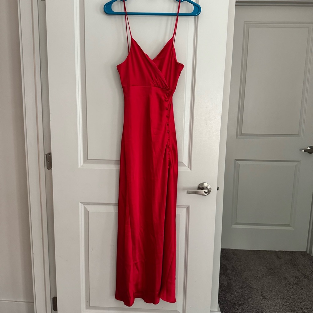 Red Zara Satin Maxi Dress